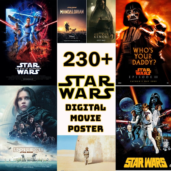 230+ All Star Wars Movies and Series Digital Posters - Jedi - Darth Vader - Obi-Wan Kenobi - Luke Skywalker - Yoda - Han Solo - Movie Print