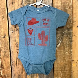 Red Cowboy Graphic Box Infant Bodysuit , Country Western Baby Bodysuit, Little Cowboy, Western Baby Bodysuit, Cowboy Boots, Cowboy Hat