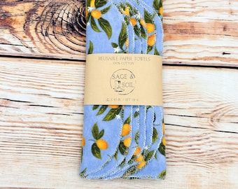Lemon Print Reusable Cotton Flannel Towels, Eco-Friendly Unpaper (Set of 6)