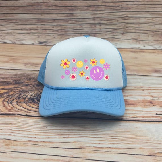 NEW White and Light Blue Trucker Hat with Pink \