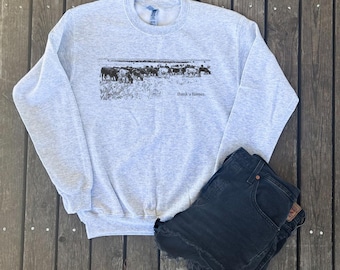 Thank a Farmer Support Local Farmers Cozy Crewneck Sweatshirt, Farmers Wife, Small Town Vibes, Womens Cow Crewneck, Ranch Shirt