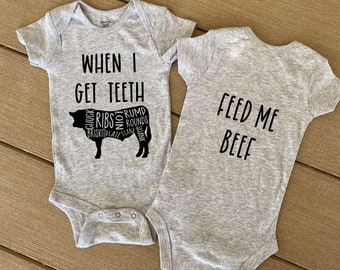 When I Get Teeth Feed Me Beef Bodysuit, Beef Cow Infant Bodysuit, Farmer&#39;s Baby, Raised on the Farm, Baby Shower Gift, Cute Farm Baby Outfit