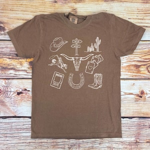 Brown and White Western Graphic Espresso Comfort Colors Unisex T-Shirt, Womans Western Cowgirl Shirt, Bucking Horse Shirt, Rodeo, Wild West
