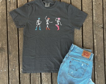 Dancing Cowboy Skeleton Halloween T-Shirt, Spooky Western Unisex Tee