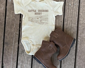 Cattle Checking Buddy Infant Bodysuit, Future Farmer, Support Local Farmers, Cow Baby Outfit, Baby Boy, Farmer's Son, Cute Baby Bodysuit