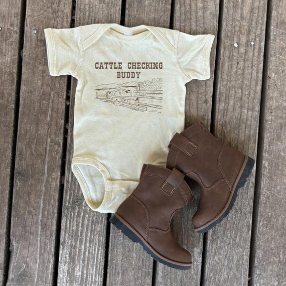 Cattle Checking Buddy Infant Bodysuit, Future Farmer, Support Local Farmers, Cow Baby Outfit, Baby Boy, Farmer's Son, Cute Baby Bodysuit