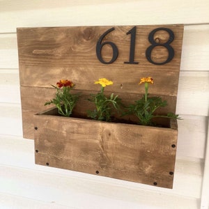 Cedar House Number Sign with Planter Box/Housewarming Gift/Custom Address Sign with Basket/Porch Decoration/Rustic Outdoor Porch Decor