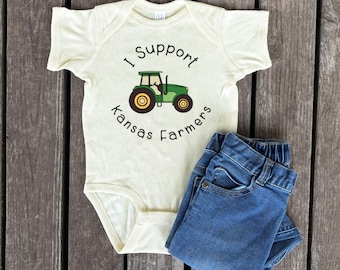 I Support Kansas Farmers Infant Bodysuit, Tractor Design