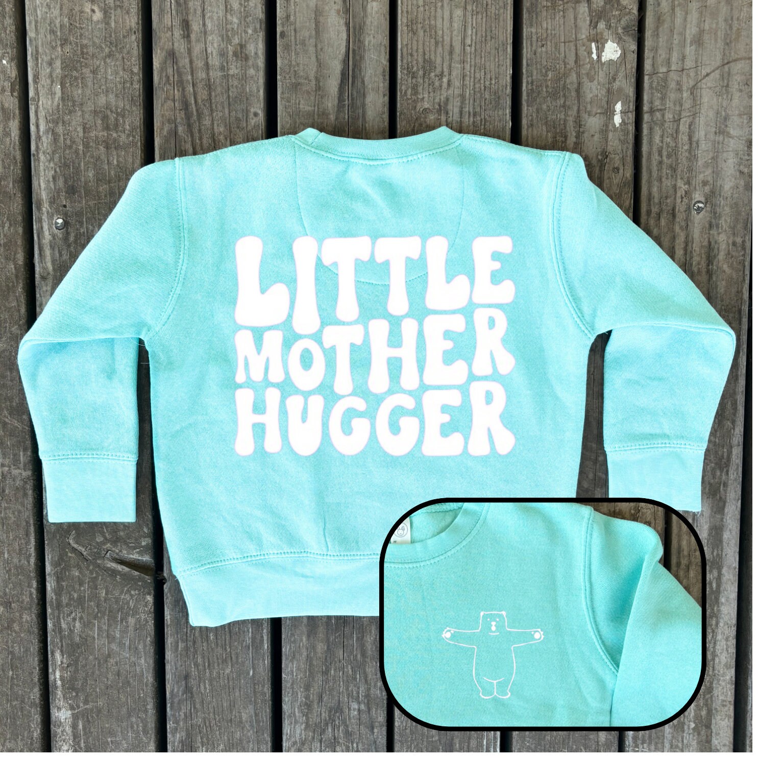 Comfy Cozy Bear Hug Little Mother Hugger Sweater for Toddlers and Youth, Humorous Crewneck Sweatshirt for Kids