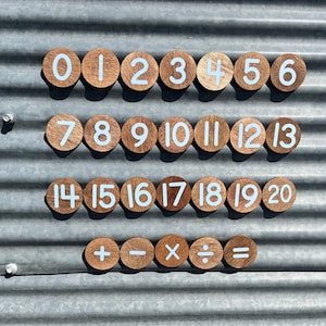 Wooden Number Magnets/Counting/Circle Round Magnets/Learning/Homeschool/Fridge Magnets/Number Coins/Calendar Numbers