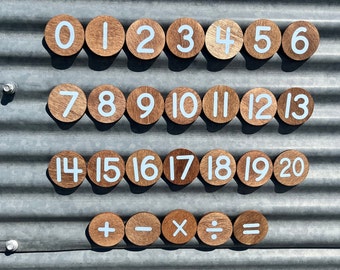 Wooden Number Magnets/Counting/Circle Round Magnets/Learning/Homeschool/Fridge Magnets/Number Coins/Calendar Numbers