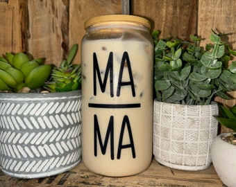 Mama Glass Cup with Bamboo Lid and Straw/Iced Coffee Cup/Gift for Her/Mother's Day Gift/Birthday Gift