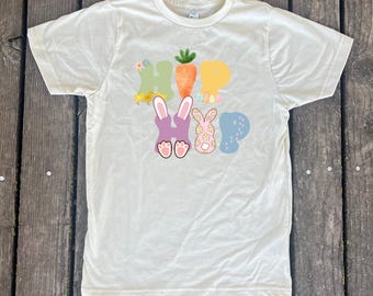 Hip Hop Colorful Easter Toddler and Youth Beige Shirt, Vibrant Cute Easter Shirt, Matching Sibling Easter Shirts, Carrot, Bunny Hop