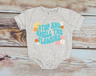 Stop And Smell The Flowers Baby Romper, Spring Outfit, Baby Shower Gift