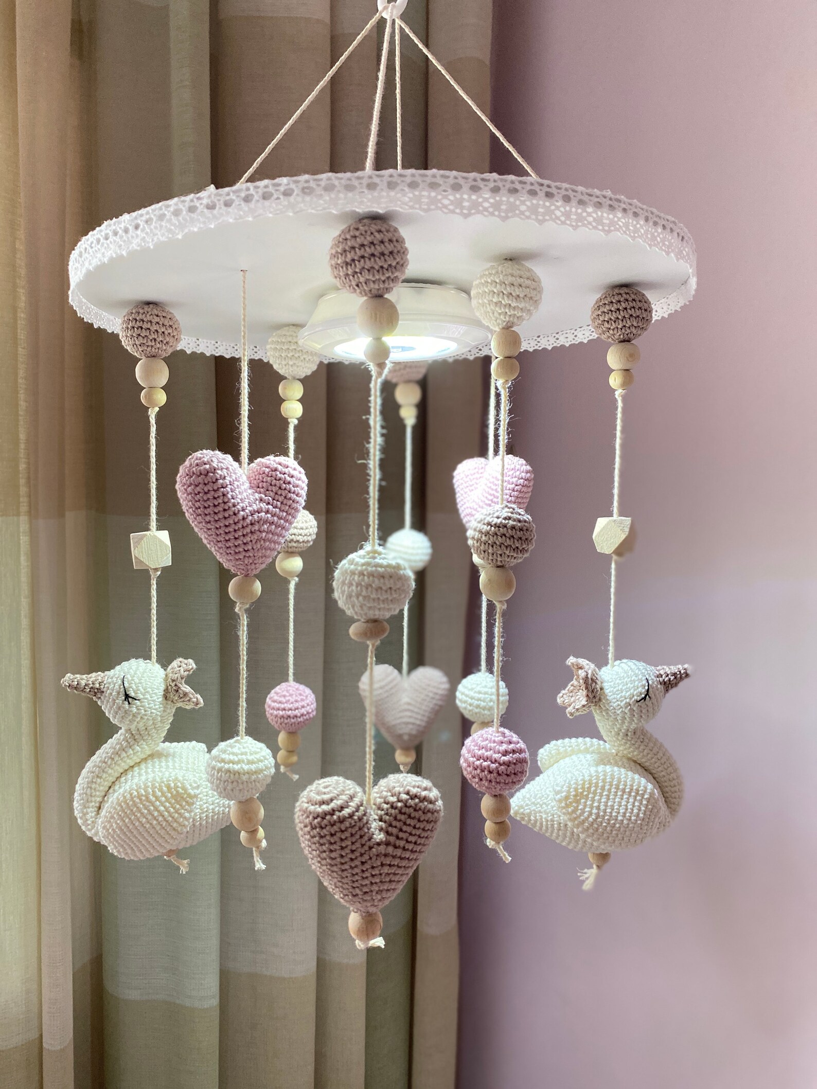 Spinning Baby Mobile With Music Box Swan Crib Baby Mobile Etsy