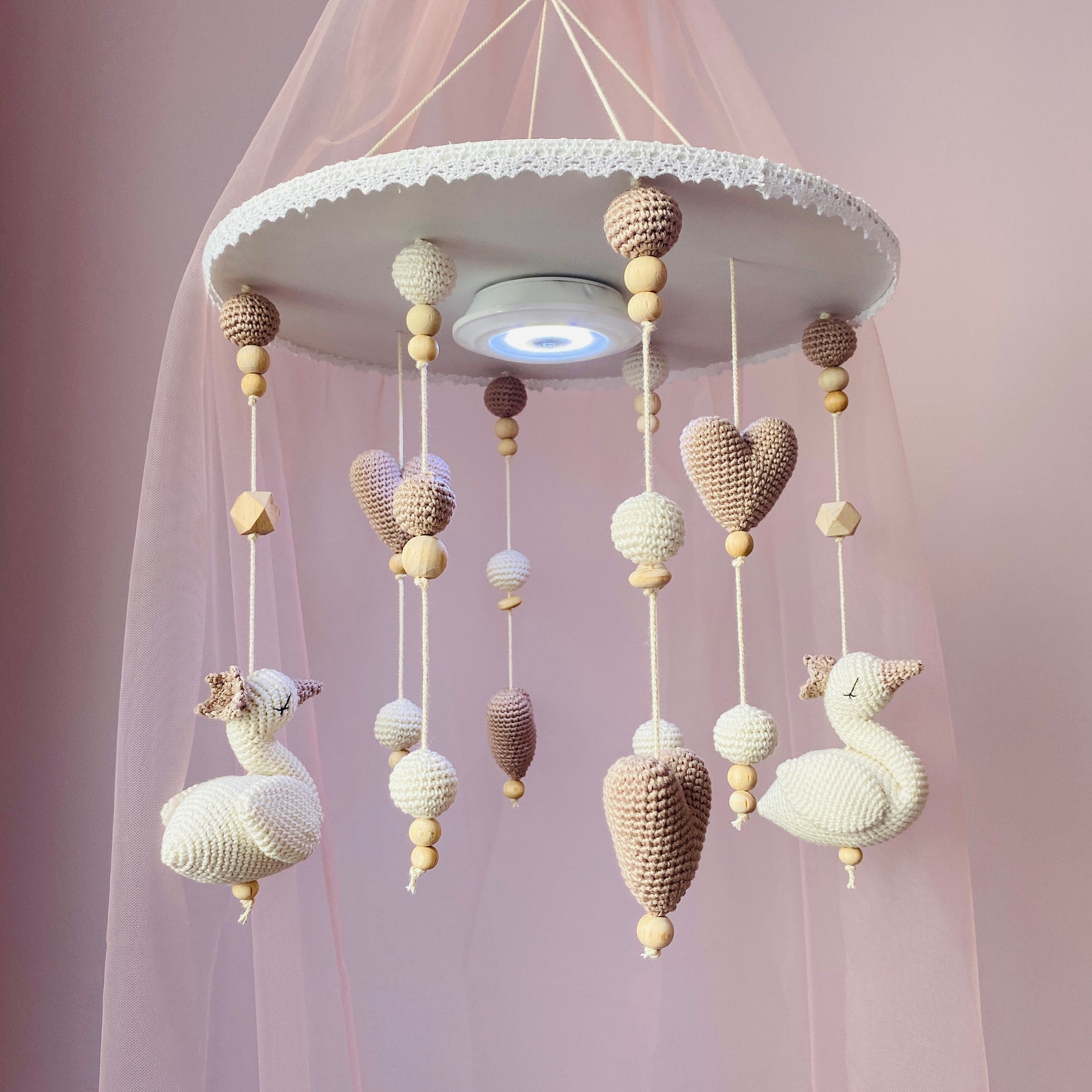 Spinning Baby Mobile With Music Box Swan Crib Baby Mobile Etsy
