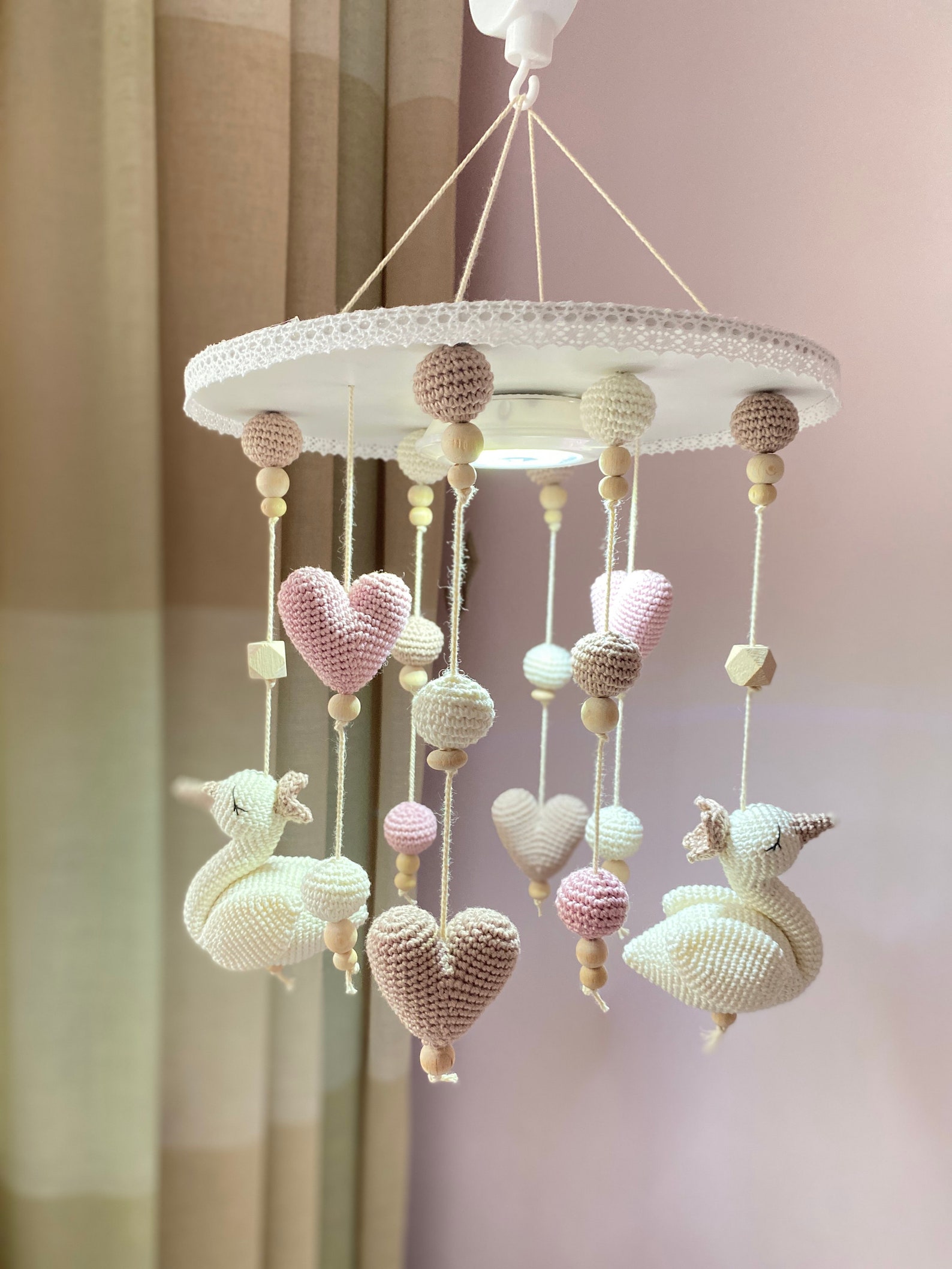 Spinning Baby Mobile With Music Box Swan Crib Baby Mobile Etsy