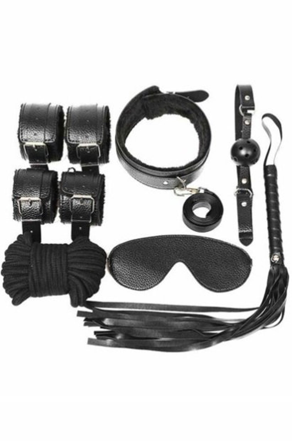 7 Pieces Bondage Kit Beginners BDSM Set Includes Handcuffs, Gag, Choker