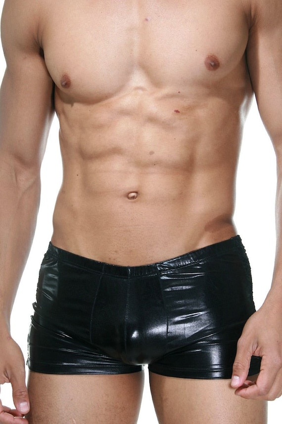 US Men Boxer Shorts Sexy Lingerie Shiny Leather Drawstring Lounge Underwear