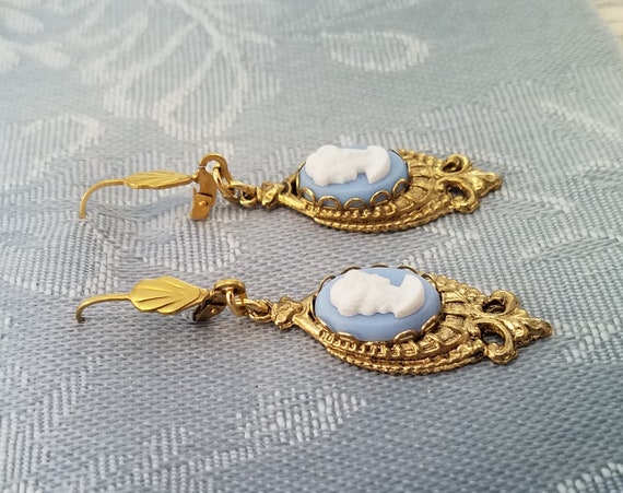 Victorian Style Woman CAMEO EARRINGS Made w/ VINT… - image 8