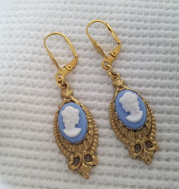 Victorian Style Woman CAMEO EARRINGS Made w/ VINT… - image 6