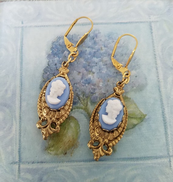 Victorian Style Woman CAMEO EARRINGS Made w/ VINT… - image 3