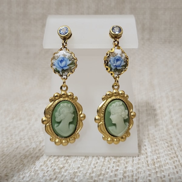 Victorian Style Dangling Earrings Made with VINTAGE CAMEOS and SETTINGS
