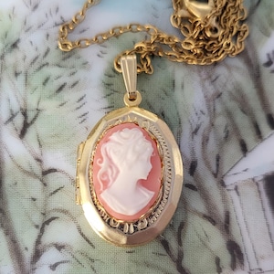 Victorian Style CAMEO PENDANT LOCKET Made w/ Vintage Materials