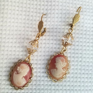 Victorian Academia Aesthetic CAMEO EARRINGS Made with NOS (New Old Stock) Vintage Jewelry Parts Circa 50s-60s