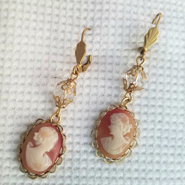 Victorian Style CAMEO EARRINGS Made w/ VINTAGE Cameos and Settings