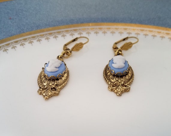 Victorian Style Woman CAMEO EARRINGS Made w/ VINT… - image 7