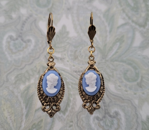 Victorian Style Woman CAMEO EARRINGS Made w/ VINT… - image 1