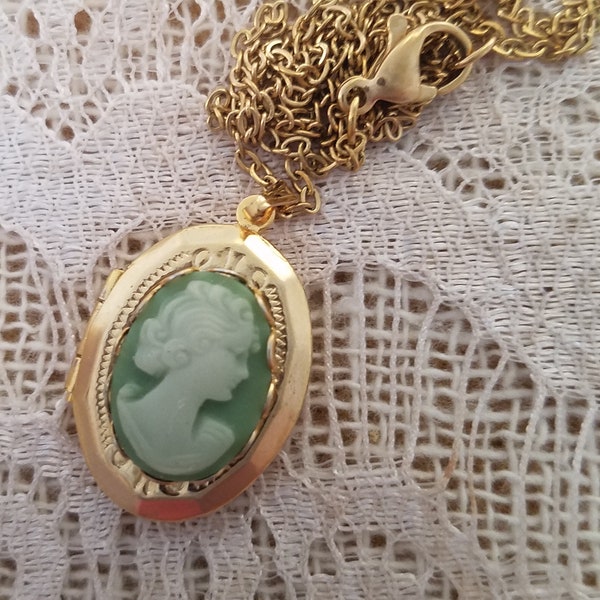 Victorian Style CAMEO PENDANT LOCKET Made w/ Vintage Materials