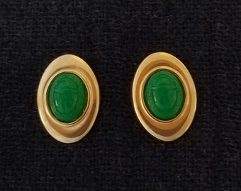 Green Scarab Stud Earrings, Egyptian Revival Jewelry, made with Vintage NOS New Old Stock Parts