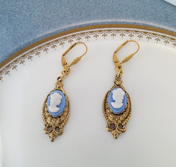 Victorian Style Woman CAMEO EARRINGS Made w/ VINT… - image 2
