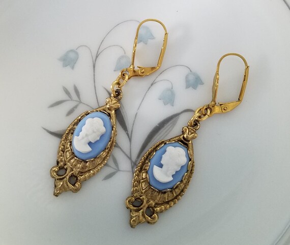 Victorian Style Woman CAMEO EARRINGS Made w/ VINT… - image 5