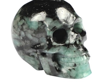 1.8" AAA Colombian Emerald Realistic Skull, Crystal Skull, Emerald Gemstone, Carved Skull, Crystal Healing, Feng Shui, Crystal Decor