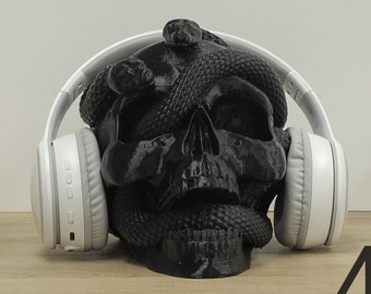 Skull with Snakes Headphone Stand | Skull Decor Headset Stand | Gothic Perfect Gamer Gift Headphone Holder