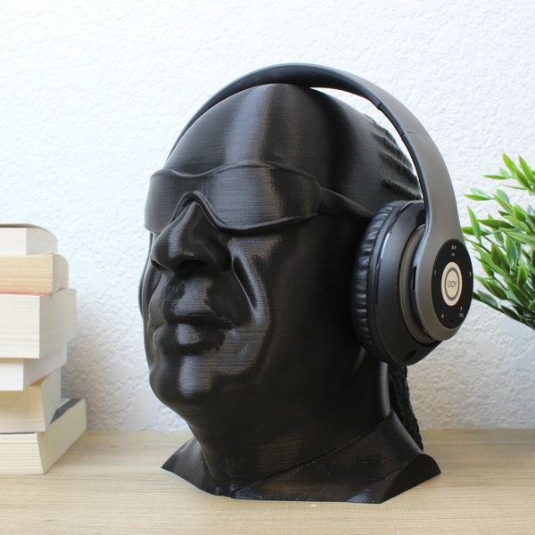 Stevie Wonder Casque Stand | Support casque, configuration de jeu, décor de chambre, buste, stevie Wonder Head