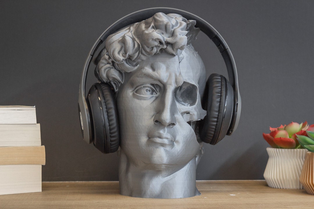 Statue of David Skull Headphone Stand Sculpture of David Headset Stand David Skull Bust Etsy
