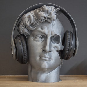 Statue of David Skull Headphone Stand | Sculpture of David Headset Stand | David Skull Bust