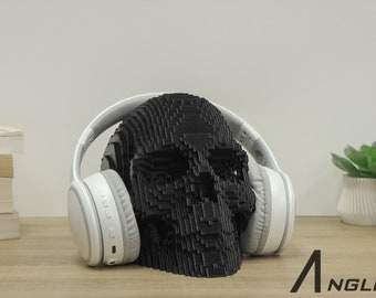 Soporte para auriculares Cubic Skull / Soporte para auriculares, accesorios para juegos, escritorio, busto de cráneo cúbico