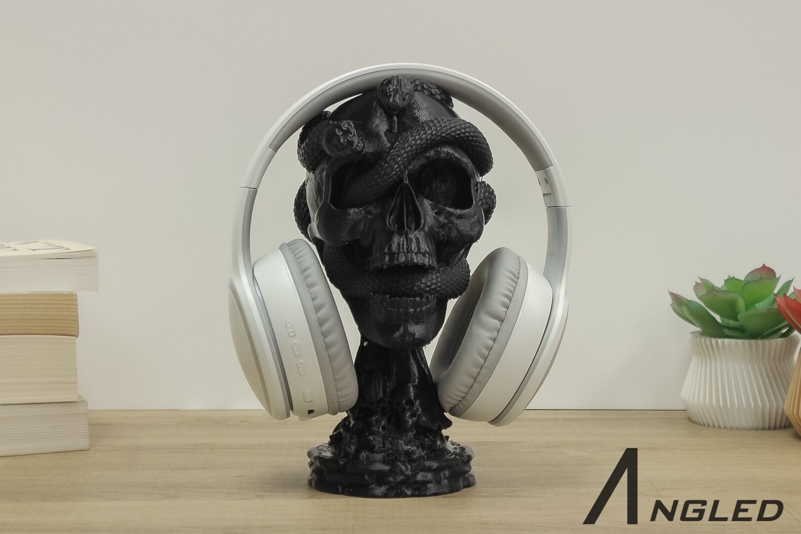 Skull With Snakes Pedestal Headphone Stand Headphone Holder Etsy