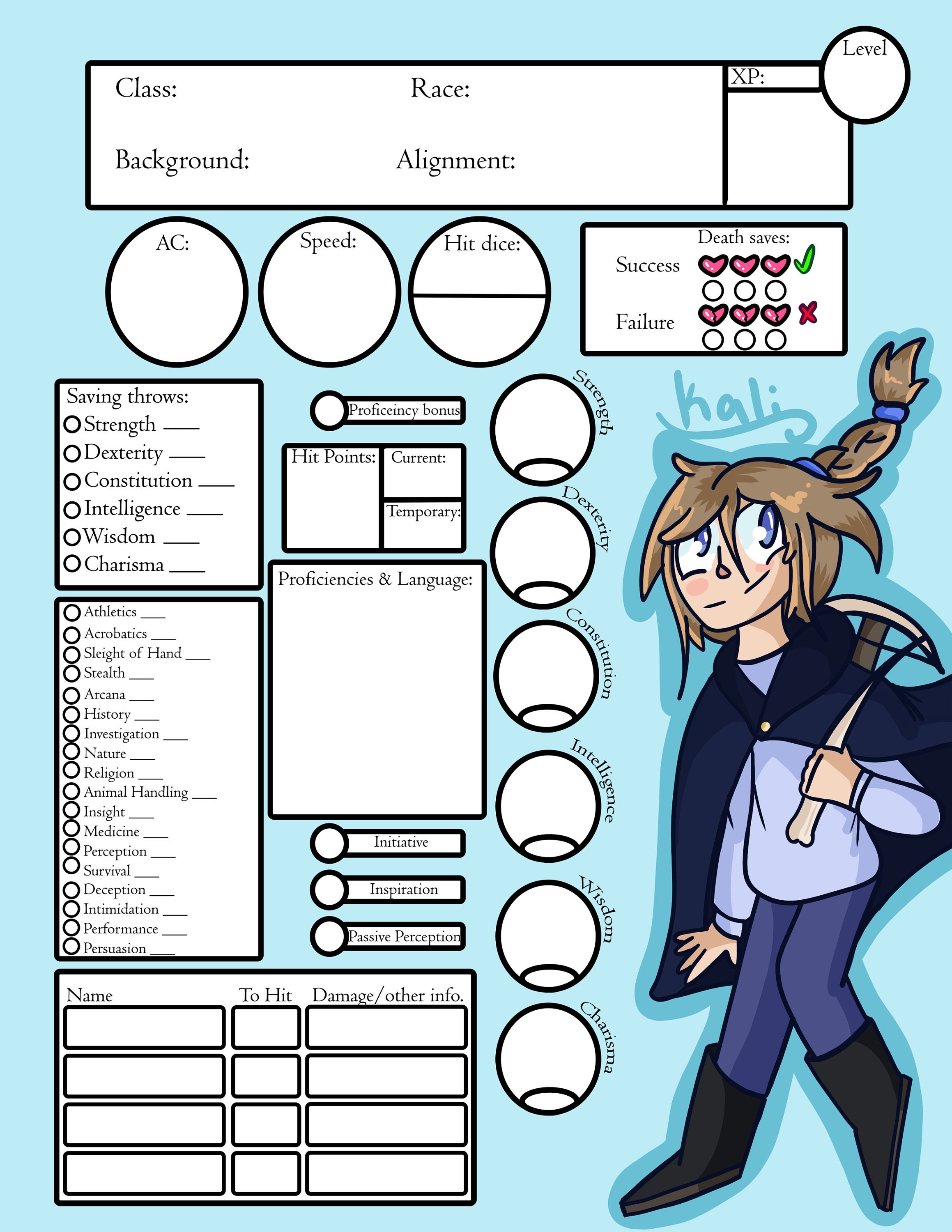 DND 5E Custom Printable Character Sheet READ DESCRIPTION - Etsy