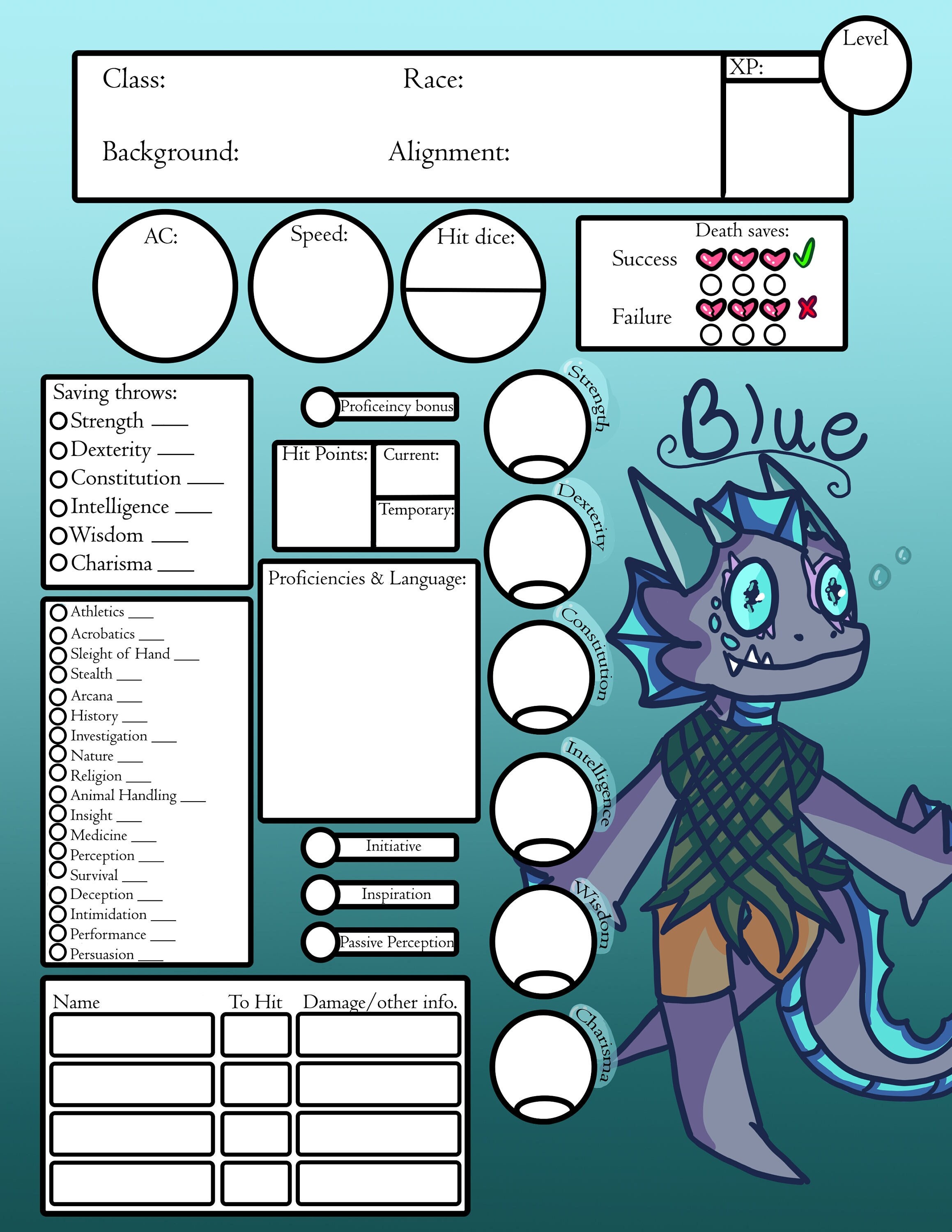 DND 5E Custom Printable Character Sheet READ DESCRIPTION - Etsy
