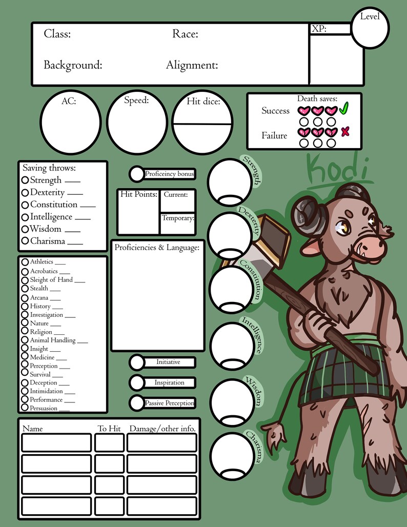 DND 5E Custom Printable Character Sheet READ DESCRIPTION - Etsy