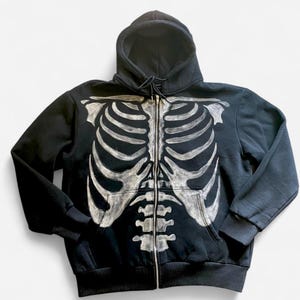 Skeleton Rib Cage Hand-Bleached Zip Up
