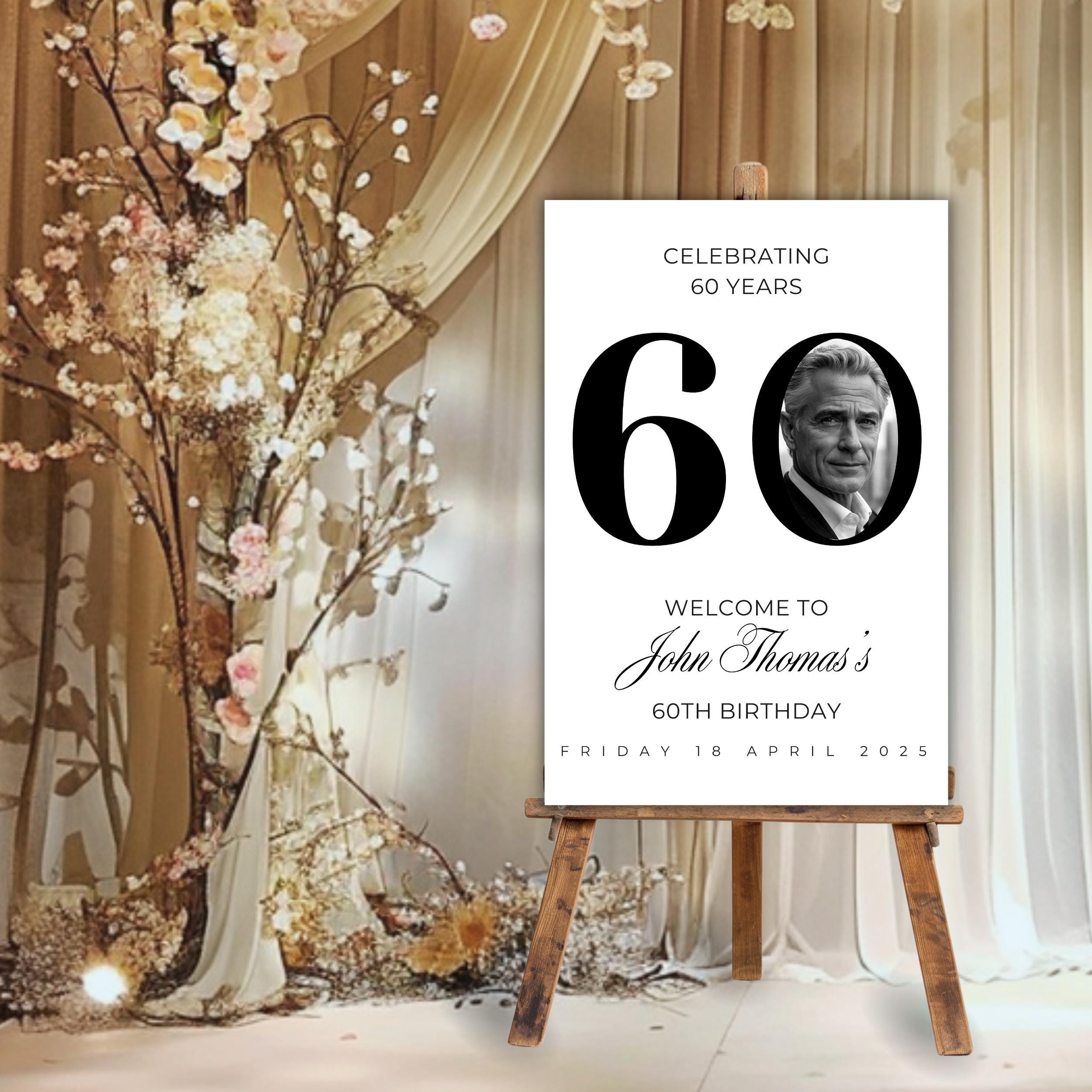 Black and White 60th Birthday Welcome Sign - Editable Printable Decor ...