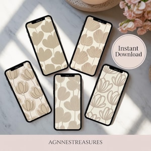 Floral Wallpaper | Minimalist Aesthetic Background | Aesthetic Phone Wallpaper Neutral Floral iPhone Home Screen| Instant Download
