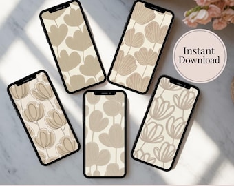 Floral Wallpaper | Minimalist Aesthetic Background | Aesthetic Phone Wallpaper Neutral Floral iPhone Home Screen| Instant Download